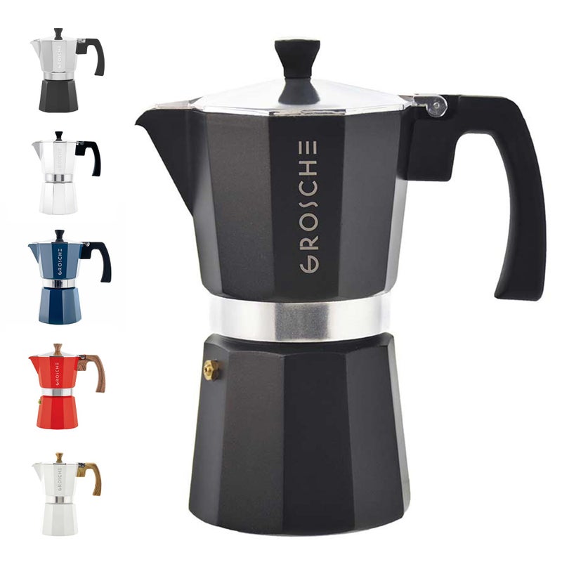 GROSCHE Milano Stovetop Espresso Maker Moka Pot Cuban Coffee Maker Stovetop Coffee Maker Moka Italian Greca Brewer Percolator | 6 Espresso Cup, Black - Image 1